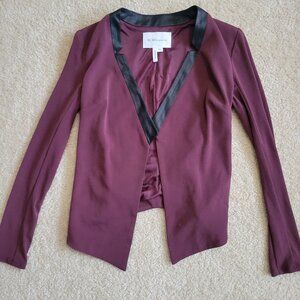 BCBGeneration Wine Burgundy Tuxedo Blazer High Low Tail Satin Trim Jacket XXS